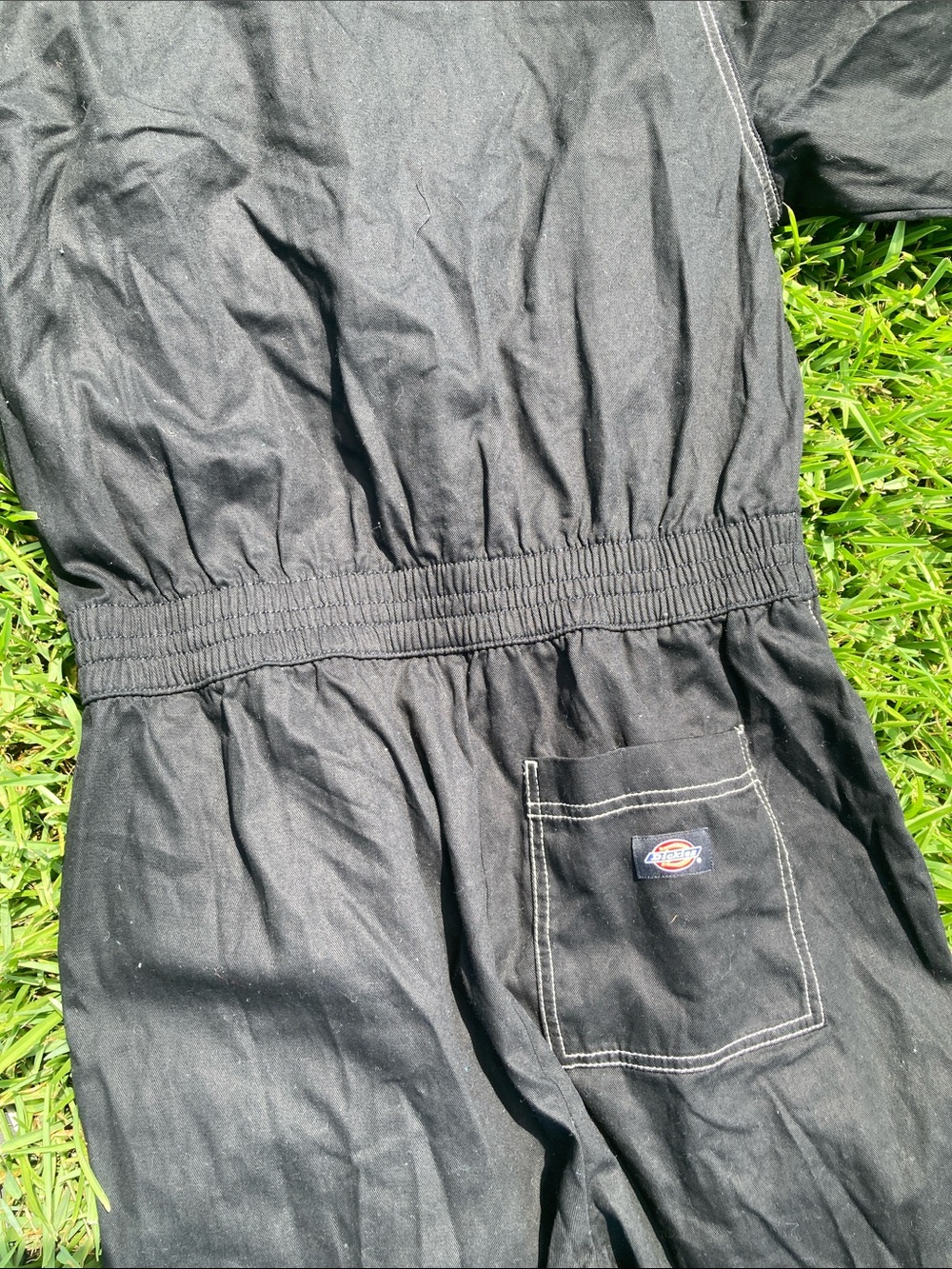 Dickies Black Short-Sleeve Work Jumpsuit with Contrast Stitching - Picture 8 of 11